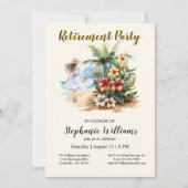Women's Retirement Beach Aloha Blume Party Einladung (Vorderseite)