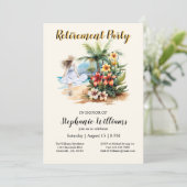 Women's Retirement Beach Aloha Blume Party Einladung (Stehend Vorderseite)