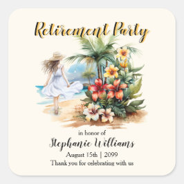 Women's Retirement Beach Aloha Blume Party Quadratischer Aufkleber