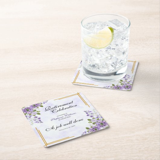 Womens Retirement Party Floral Classic Elegant Rechteckiger Pappuntersetzer (Vor Ort)