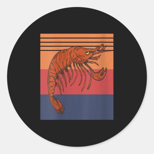 Womens Retro Shrimp Vibes Funny Marine Seafood Hum Runder Aufkleber (Vorderseite)
