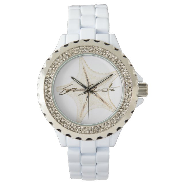  Women's Rhinestone White Enamel Watch Armbanduhr (Vorderseite)