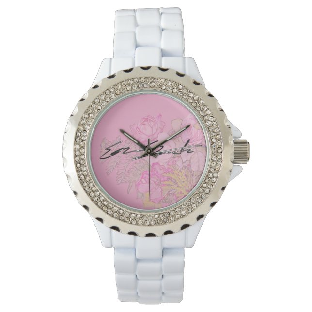 Women's Rhinestone White Enamel Watch Armbanduhr (Vorderseite)