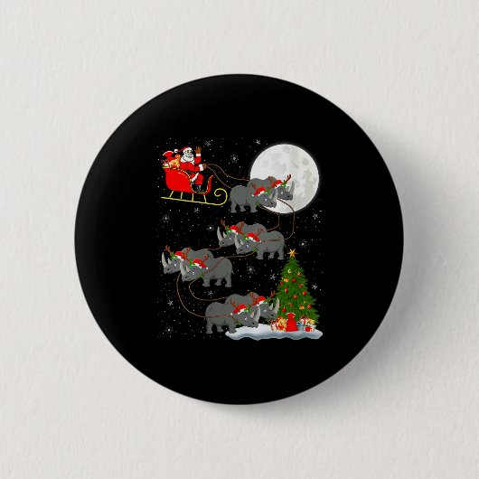Womens Rhino Santa Sleigh Flying Funny Magical Chr Button (Vorderseite)