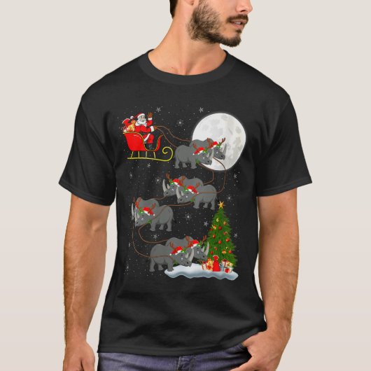 Womens Rhino Santa Sleigh Flying Funny Magical Chr T-Shirt (Vorderseite)