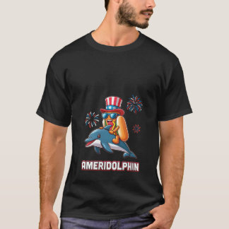 Womens Riding Dolphin Fireworks AMERIDOLPHIN Indep T-Shirt