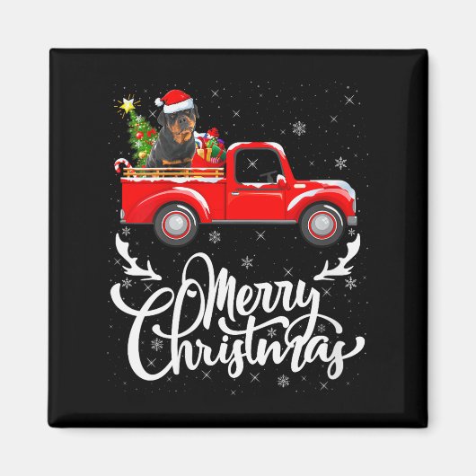 Womens Rottweiler Dog On Christmas Tree Red Truck Magnet (Vorne)