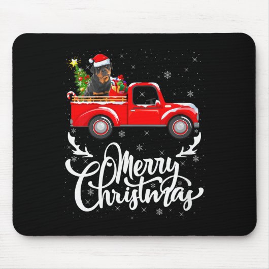 Womens Rottweiler Dog On Christmas Tree Red Truck Mousepad (Vorne)