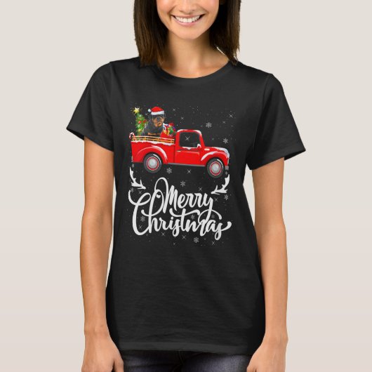 Womens Rottweiler Dog On Christmas Tree Red Truck T-Shirt (Vorderseite)