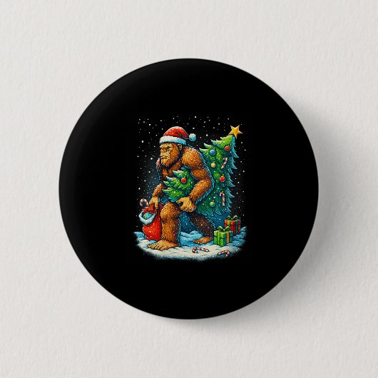 Womens Santa Bigfoot Christmas Tree Sasquatch Xmas Button (Vorderseite)