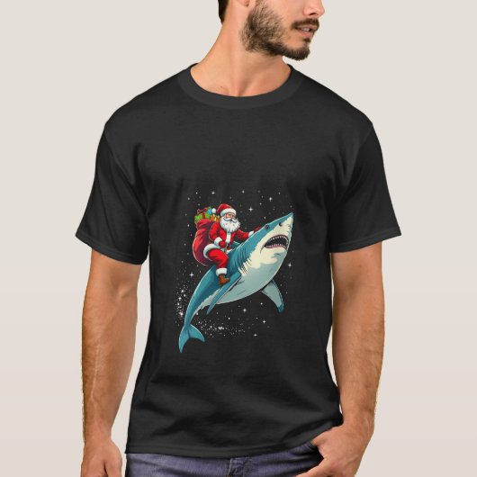 Womens Santa Claus Riding Shark Men Boys Funny Chr T-Shirt (Vorderseite)