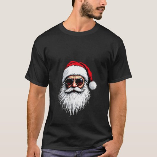 Womens Santa Face Sonnenbrille mit Hut Bart Christ T-Shirt (Vorderseite)