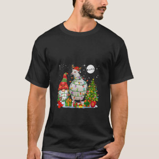 Womens Santa Reindeer Pigeon With Christmas Gnome  T-Shirt