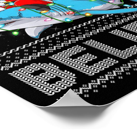 Womens Santa Riding Shark Ugly Christmas Sweater B Poster (Ecke)