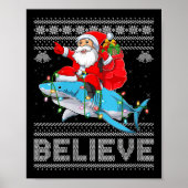 Womens Santa Riding Shark Ugly Christmas Sweater B Poster (Vorne)