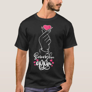 Womens Saranghae Oppa Koreanisches Herz Hand-Zeich T-Shirt
