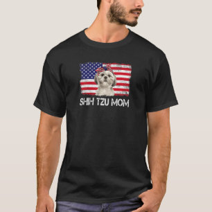 Womens Shih Tzu Mama Us Flag 4. Juli Patriotic T-Shirt