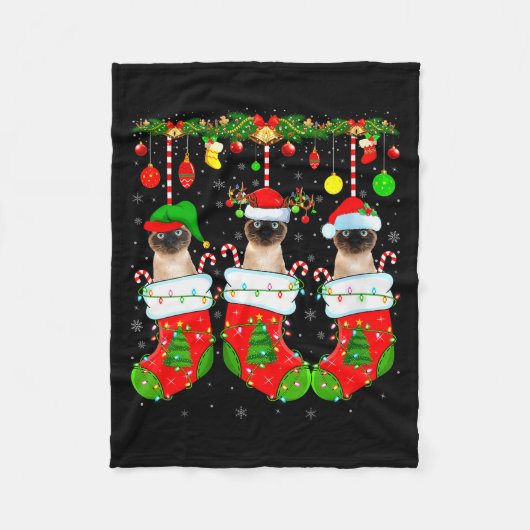 Womens Siamese Cats In Christmas Socks Funny Cat X Fleecedecke (Vorderseite)