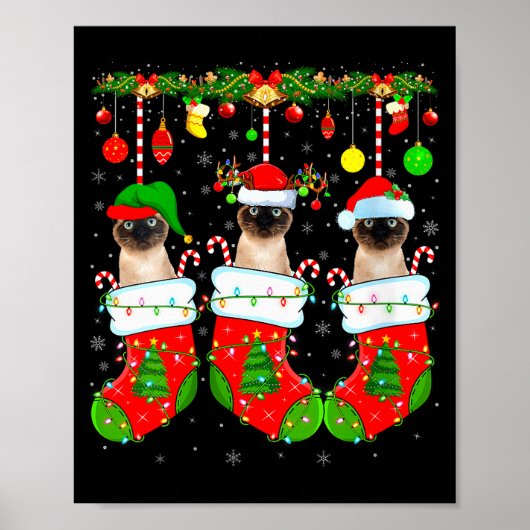 Womens Siamese Cats In Christmas Socks Funny Cat X Poster (Vorne)