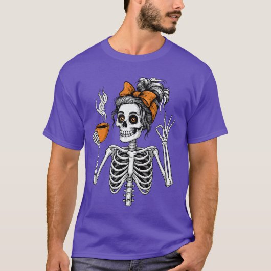Womens Skeleton Coffee Lover Halloween Pumpkin Spo T-Shirt (Vorderseite)