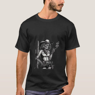 Womens Skeleton Rauchen Cowgirl Smoker Cactus West T-Shirt