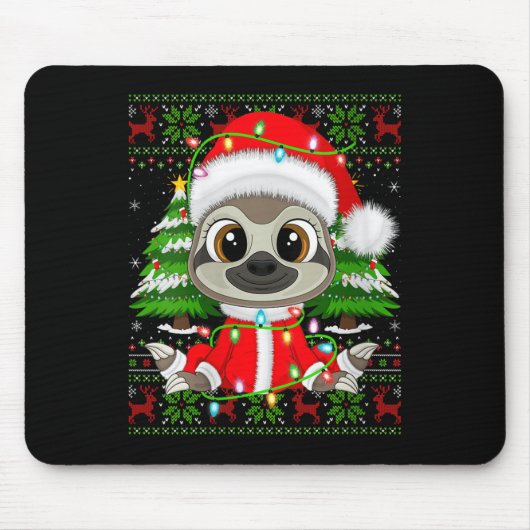Womens Sloth Christmas Lights Santa Costume Ugly X Mousepad (Vorne)