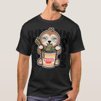 Womens Sloth Eating Instant Noodles Niedlich Kawai T-Shirt