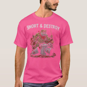 Womens Snort Destroy Funny Punk Bulldog Dog Drumme T-Shirt