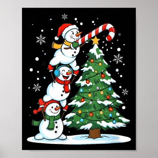 Womens Snowman Candy Cane Christmas Tree Winter Fu Poster (Vorne)