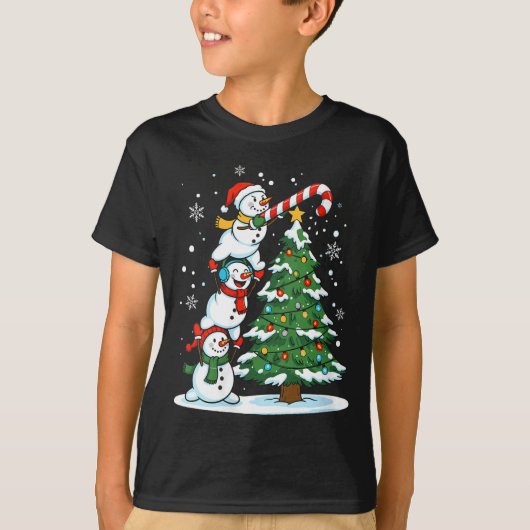 Womens Snowman Candy Cane Christmas Tree Winter Fu T-Shirt (Vorderseite)