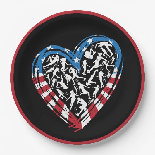 Women's Soccer Heart - USA Flag Pappteller (Vorderseite)