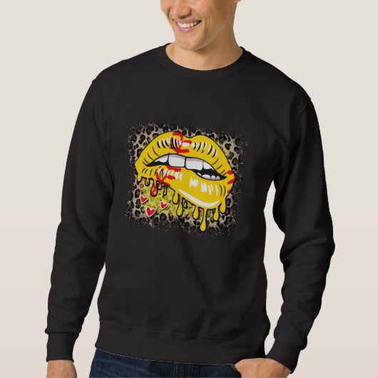 Womens Softball Baseball Game Day Leopard Lips Heu Sweatshirt (Vorderseite)