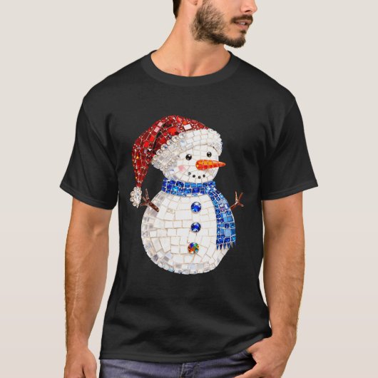 Womens Sparkly Rhinestone Snowman Pajamas Holiday T-Shirt (Vorderseite)