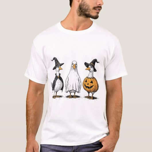Womens Spooky Geese Halloween Pumpkin Fall Boo T-Shirt (Vorderseite)
