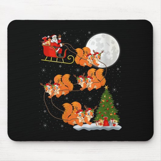 Womens Squirrel Santa Sleigh Flying Funny Magical Mousepad (Vorne)