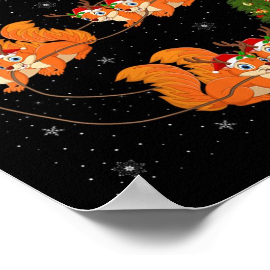 Womens Squirrel Santa Sleigh Flying Funny Magical Poster (Ecke)