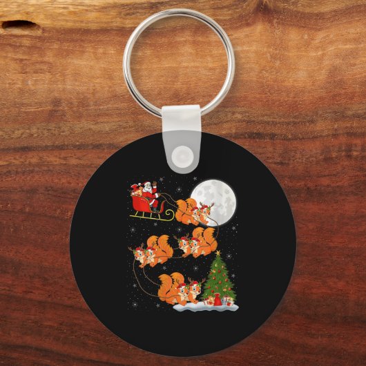 Womens Squirrel Santa Sleigh Flying Funny Magical  Schlüsselanhänger (Vorderseite)