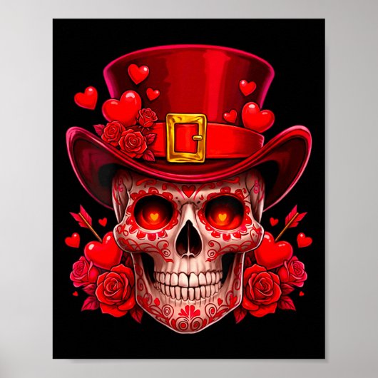 Women's Sugar Skull Valentine Cud Red Roses Couple Poster (Vorne)