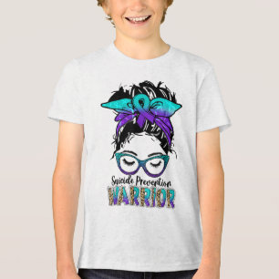 Womens Suicide Prevention Awareness Week Messy Bun Tri-Blend Shirt