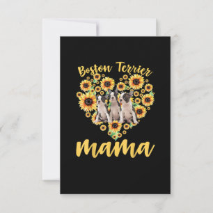 Womens Sunflower Boston Terrier Mama Dog Lover RSVP Karte