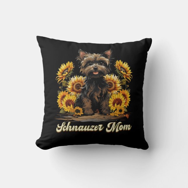 Womens Sunflower Schnauzer Mama Blume Bart Dog Lo Kissen (Vorderseite)