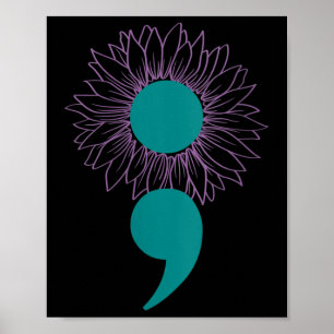 Womens Sunflower Semicolon Suizidbewusstsein Menta Poster