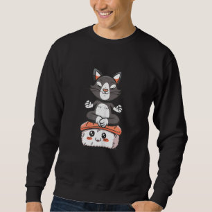 Womens Sushi Cat Yoga Nigiri Asian Food Japanisch Sweatshirt