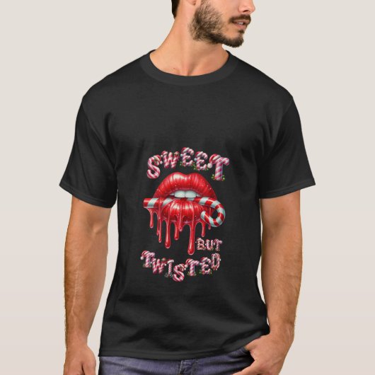 Womens Sweet But Twisted Valentine Lips Candy Cane T-Shirt (Vorderseite)