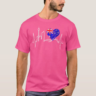 Womens Sydney Skyline Heartbeat Australia Flag Lov T-Shirt