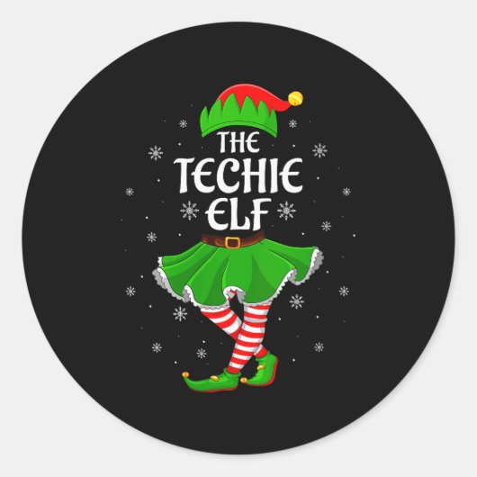 Womens Techie Elf Christmas Family Girls Women Elf Runder Aufkleber (Vorderseite)