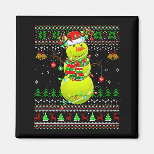 Womens Tennis Ball Snowman Ugly Christmas Sweaters Magnet (Vorne)