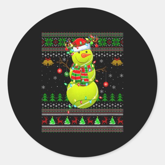 Womens Tennis Ball Snowman Ugly Christmas Sweaters Runder Aufkleber (Vorderseite)