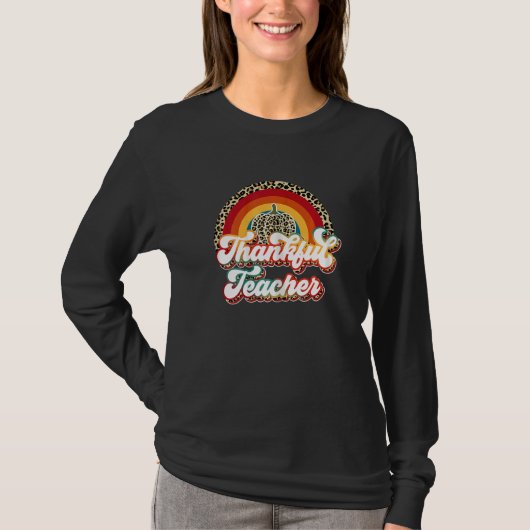 Womens Thanksful Teacher Leopard Rainbow Happy Tha T-Shirt (Vorderseite)