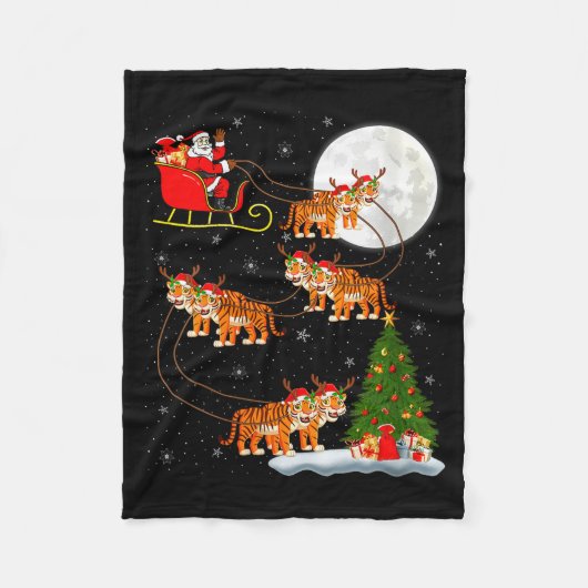 Womens Tiger Santa Sleigh Flying Funny Magical Chr Fleecedecke (Vorderseite)